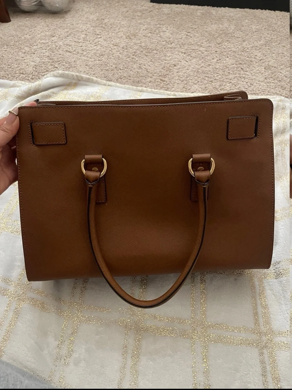 Michael Kors Cognac Saffiano Leather Satchel with Gold Accent